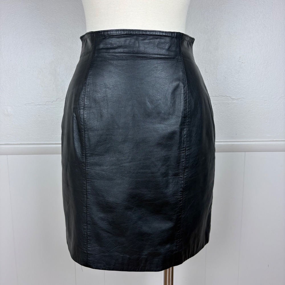 Wilson Leather Vintage Mini Skirt Size 6 Black Lined 90's Y2K Straight Glam Rock